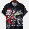 Men's Santa Print Casual Short Sleeve Shirt with Breast Pocket