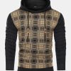 Slim Fit Knitted Plaid Paneled Hooded Sweater