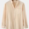 Long Sleeved Linen Look Stand Collar Shirt & Straight Leg Linen Pants