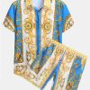 Baroque Print Button Up Shirt & Shorts