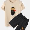 Basketball Bear Print T-Shirt & Shorts