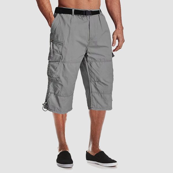 e5fc3f181b1adbd6b3ecc9573c9cbbee0b88d7cc2500528f60b239f50b38264f.jpg Men Summer Casual 3/4 Long Cargo Shorts Twill Cotton Elastic Waist Multiple Pockets Comfortable Capris Trousers