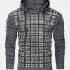 Slim Fit Knitted Plaid Paneled Hooded Sweater