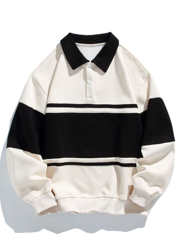 Relax Fit Color Block Patchwork Polo Sweatshirt