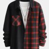 Long Sleeve Corduroy Plaid Panel Shirt