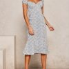 Puff Sleeves Floral Print Midi Dress