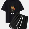 Basketball Bear Print Drop Shoulder Oversize T-Shirt & Jersey Basketball Shorts