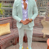 Elegant Plain Notch Lapel One Button Blazer & Pants 2Pcs Set