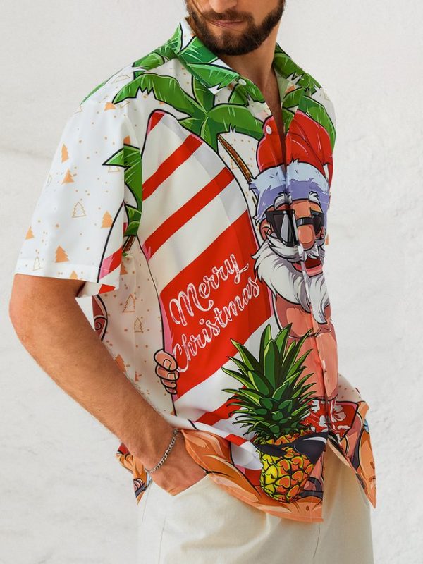 eb9998b616cf97e4cfbc902e5d88e8ff50ee9543c0607afd223d12b5b50b8ce7.jpg Mens Christmas Santa Surfing Print Front Buttons Soft Breathable Chest Pocket Casual Hawaiian Shirt