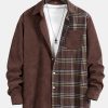 Corduroy Plaid Patchwork Shirt