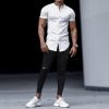 Men's Casual Slim Solid Color Short Sleeve Shirt Outdoor Fitness Sports Running Pure Cotton Stand Collar Cardigan