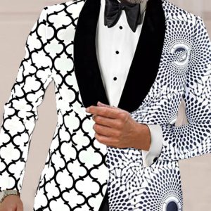 Elegant Collar Stitching Contrast Color Calico Panel Blazer