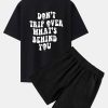 Slogan Back Print Oversize T-Shirt & Corduroy Shorts