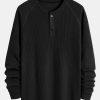 Long Sleeve Arc Hem Waffle Henley Shirt