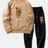 Robot Bear Print Raglan Sleeves Sweatshirt & Jogger Pants