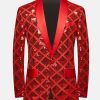 Elegant Plaid Sequin Shawl Lapel One Button Slim Fit Blazer