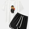 Basketball Bear Print Drop Shoulder Oversize T-Shirt & Jersey Basketball Shorts