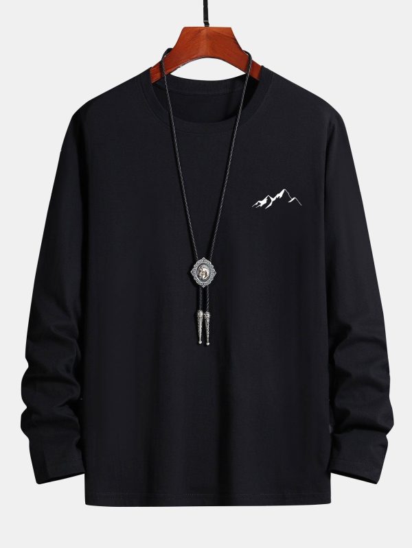 Long Sleeve Mountain Graphic Print Cotton T-Shirt