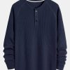 Long Sleeve Arc Hem Waffle Henley Shirt