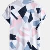 Geometric Print Button Up Shirt With Pocket & Short Length Swim Shorts