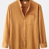 Long Sleeved Linen Look Stand Collar Shirt & Straight Leg Linen Pants