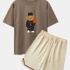 Basketball Bear Print Drop Shoulder Oversize T-Shirt & Jersey Basketball Shorts