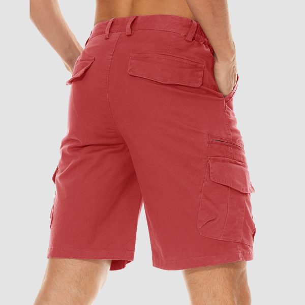 Men Classic Cargo Lightweight Many Pockets Work Elastic Waist Casual Cotton Comfortable Shorts
