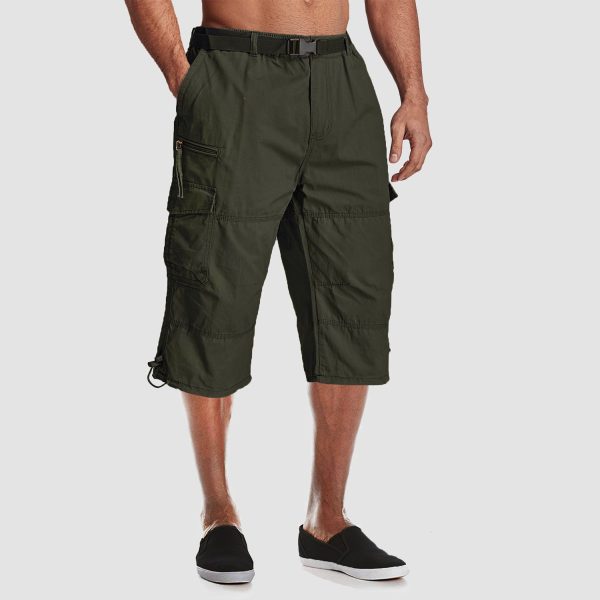 f589e23a7fcadaea6490756a6becf878dbcb5467c4cb9839998d97f376af2baa.jpg Men Summer Casual 3/4 Long Cargo Shorts Twill Cotton Elastic Waist Multiple Pockets Comfortable Capris Trousers