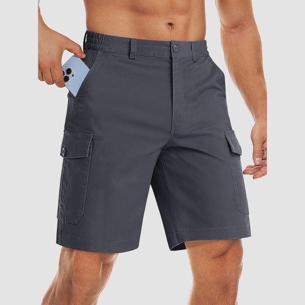 Men's Cargo Shorts with Multi Pockets for Work Elastic Waist Casual Cotton Shorts