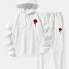 Rose Print Cotton Blend Hoodie & Jogger Pants