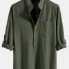 Long Sleeve Linen Look Henley Collar Shirt