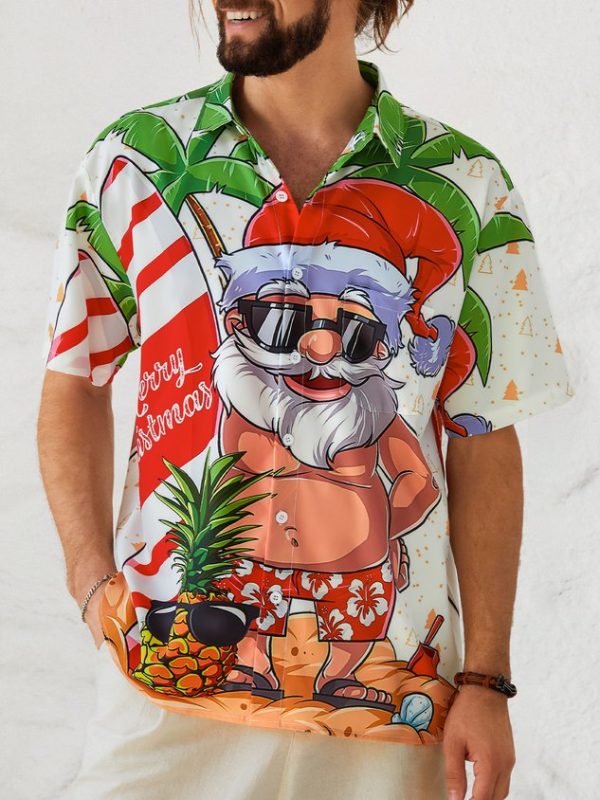 fac92e059a9d4e9ae76ee353cc05ce3e968a03c505585e8edfc4d61ea55b8f1a.jpg Mens Christmas Santa Surfing Print Front Buttons Soft Breathable Chest Pocket Casual Hawaiian Shirt