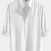 Long Sleeve Linen Look Henley Collar Shirt