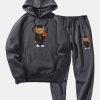 Basketball Bear Print Hoodie & Jogger Pants