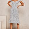Puff Sleeves Floral Print Midi Dress