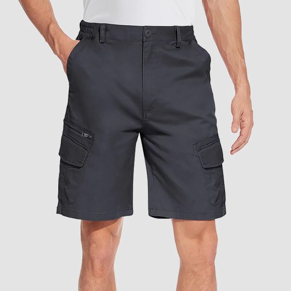 Men Classic Cargo Lightweight Many Pockets Work Elastic Waist Casual Cotton Comfortable Shorts