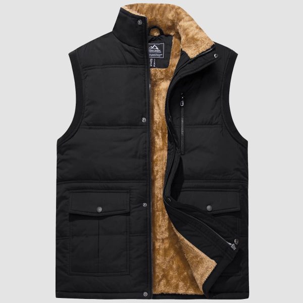 fd8bdfb1f68b07020ed8e99b28c22a844026ce02dd8ca5a74afebd347881dcc7.jpg Men's Outerwear Vests Full-Zip Sleeveless Jacket Winter Warm Fleece Lined Vests Stand Collar