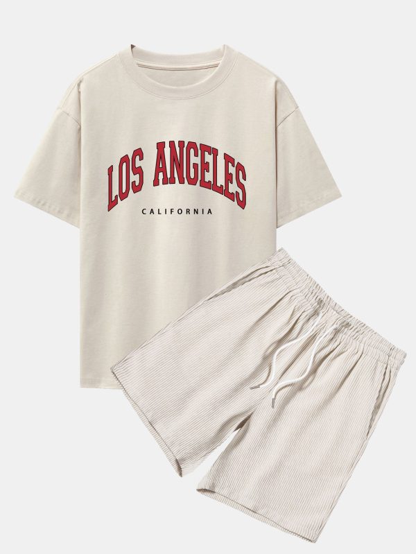 fdfb61e962504787d3e16cb0b32e9d2921144a97f60d9f0ec8948553a968a38d.jpg Los Angeles Print Drop Shoulder Oversize T-Shirt & Corduroy Shorts