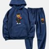 Basketball Bear Print Hoodie & Jogger Pants
