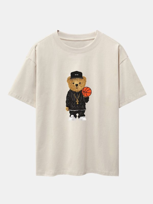 Basketball Bear Print Drop Shoulder Oversize T-Shirt & Jersey Basketball Shorts