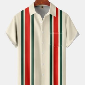 Men's Casual Short Sleeve Hawaiian Shirt with Chest Pocket Print